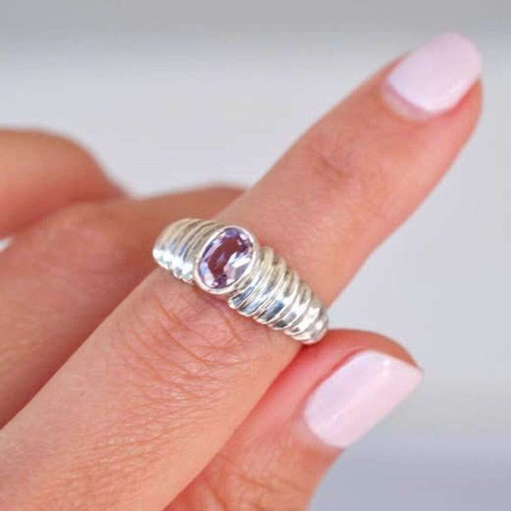 Vintage 90s Sterling Silver Ring Amethyst Gemstone